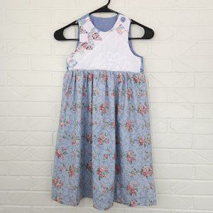 Girl's Blue Floral Sleeveless A-Line Dress Quilted Bodice Cottagecore 6